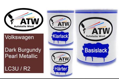 Volkswagen, Dark Burgundy Pearl Metallic, LC3U / R2: 1L Lackdose + 1L Klarlack + 500ml Härter - Set, von ATW Autoteile West.